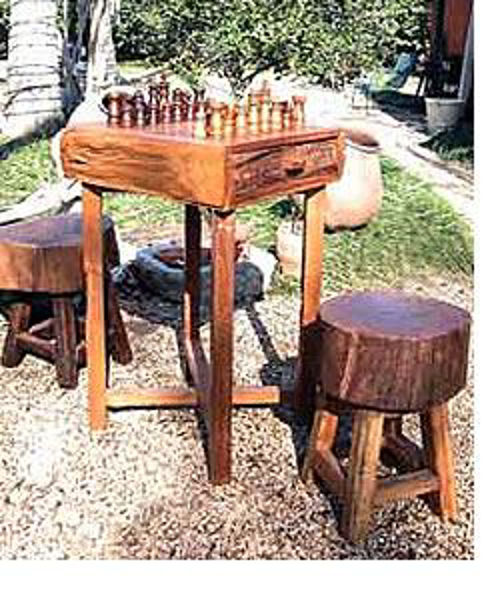 Picture of Groovystuff Hill Country Rustic Wood Small Chess Table & 2 18 in Stump Seat Set