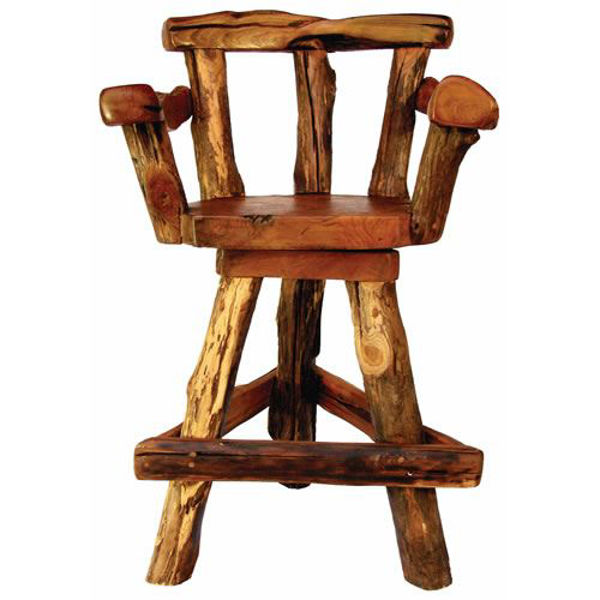 Picture of Groovystuff Sawtooth Swivel Rustic Teak Bar Chair