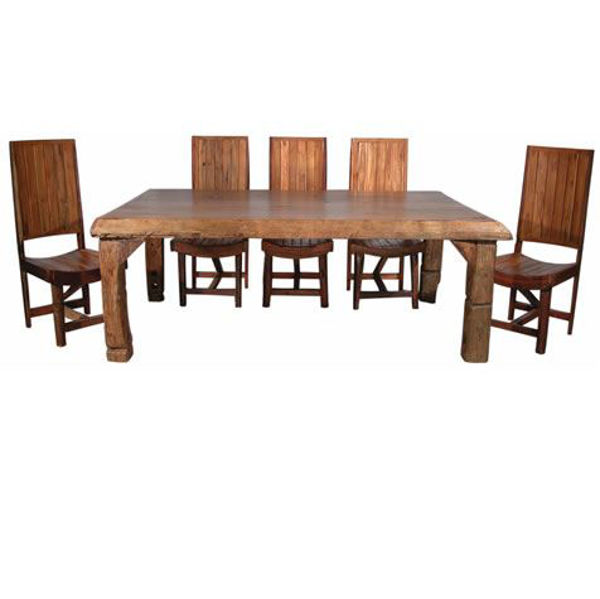 Picture of Groovystuff Ranch House Rustic Teak Dinner Table & Chairs