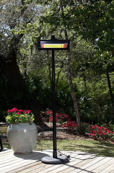 Patio Store. Black Steel Telescoping Offset Pole Mounted Infrared Patio  Heater w/ Glass Front
