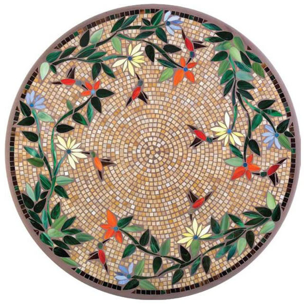 Picture of KNF Caramel Hummingbird Marble and Stained Glass Tabletop