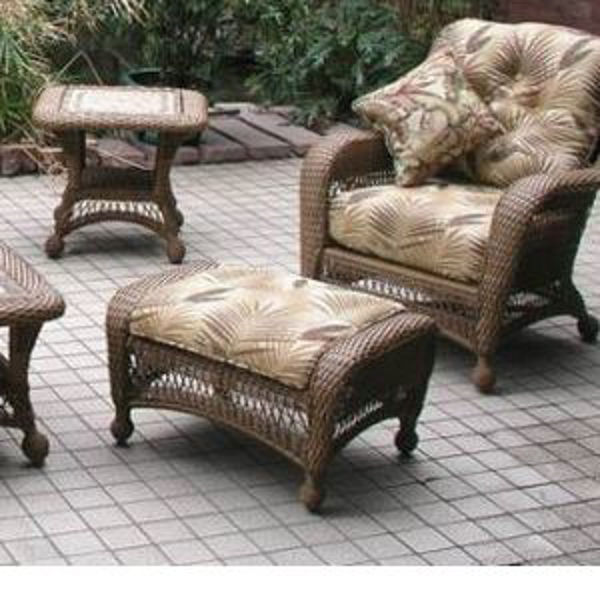 Picture of Fire Stone Kate's Collection All-Weather Wicker Ottoman w/1 pcs Cushion & Batik Palm Fabric