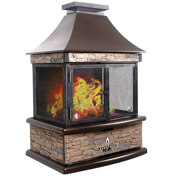 Picture of Lava Heat Italia Patio Fire Pit Lorenzo Fire Pit Table Natural Gas, 30,000 BTU, Heritage Bronze with Stone