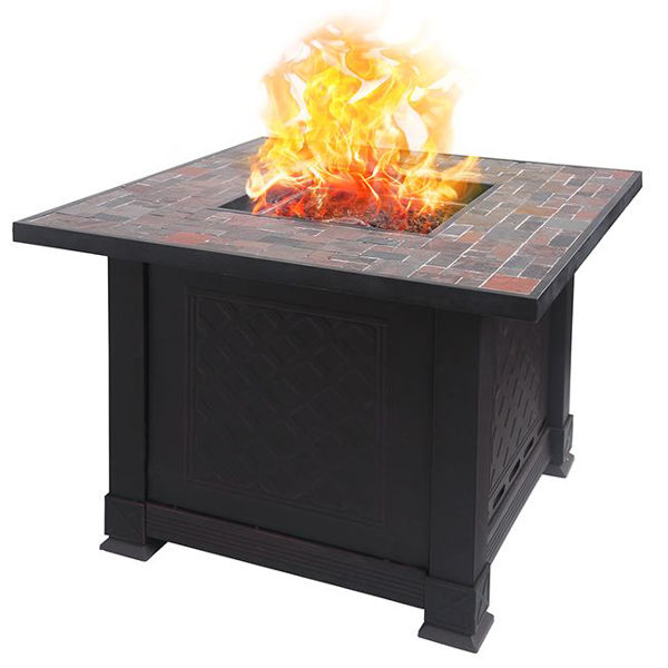 Picture of Lava Heat Italia Patio Heater Volterra Fire Pit Table Natural Gas, 30,000 BTU, Antique Bronze with Stone