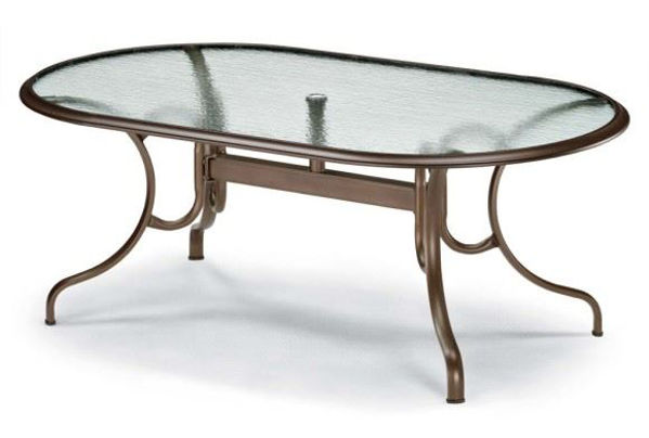 Picture of Telescope casual Glass Top Table, 43' x 75' Oval Dining Table w/ hole Ogee Rim