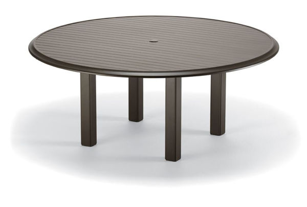 Picture of Telescope Casual Aluminum Slat Top Table, 56" Round Chat Height Table w/ hole and Ogee Rim