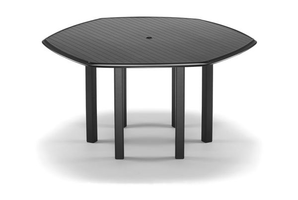 Picture of Telescope Casual Aluminum Slat Top Table, 64" Hexagonal Balcony Height Table w/ hole and Ogee Rim