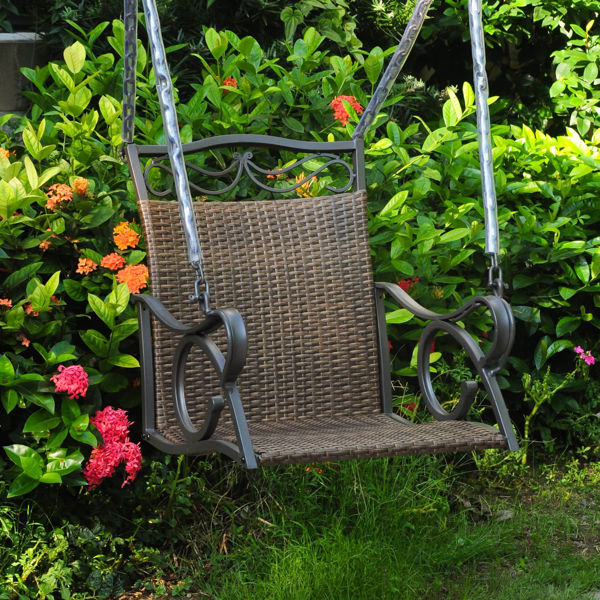 Picture of Valencia Resin Wicker/Steel Single Chair Swing - Antique Brown
