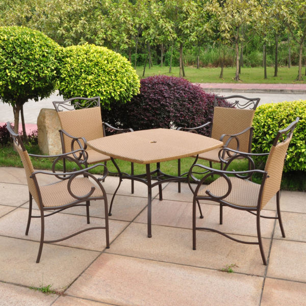 Picture of Set of 5 Valencia Resin Wicker/Steel Dining Group - Honey