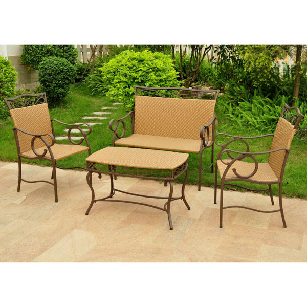 Picture of Set of 4 Valencia Resin Wicker/Steel Settee Group - Honey