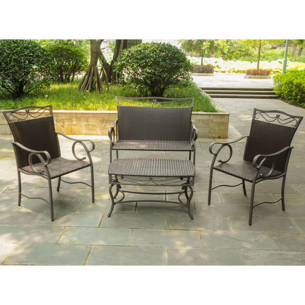 Picture of Set of 4 Valencia Resin Wicker/Steel Settee Group - Chocolate