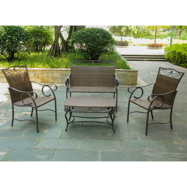 Picture of Set of 4 Valencia Resin Wicker/Steel Settee Group - Antique Brown