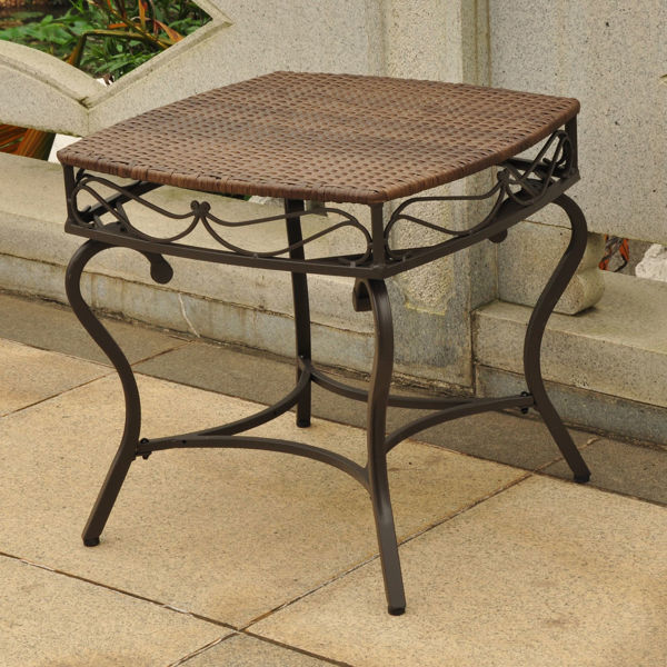 Picture of Valencia Resin Wicker/Steel Square Round Side Table - Antique Brown