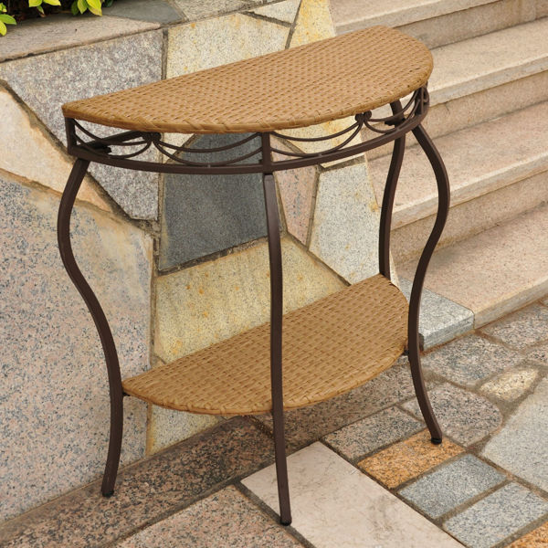 Picture of Valencia Resin Wicker/Steel Two Tier Half Moon Wall Table - Honey