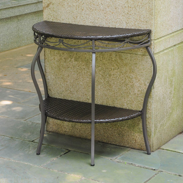 Picture of Valencia Resin Wicker/Steel Two Tier Half Moon Wall Table - Chocolate