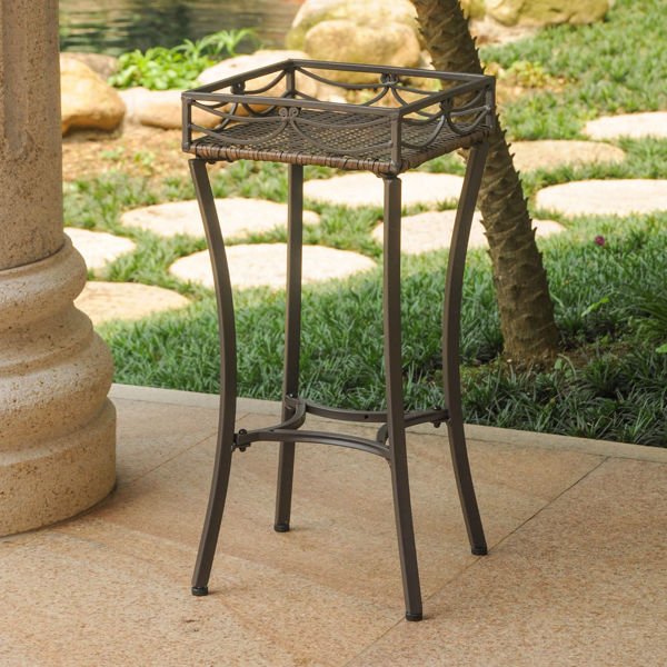 Picture of Valencia Resin Wicker/Steel Square Plant Stand - Antique Brown