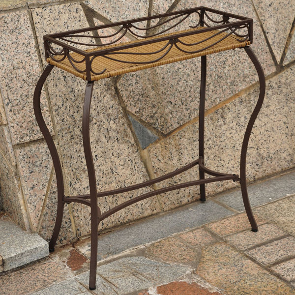 Picture of Valencia Resin Wicker/Steel Rectangular Plant Table - Honey