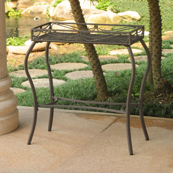 Picture of Valencia Resin Wicker/Steel Rectangular Plant Table - Chocolate