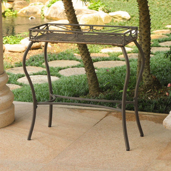 Picture of Valencia Resin Wicker/Steel Rectangular Plant Table - Antique Brown