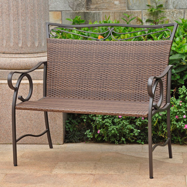 Picture of Valencia Resin Wicker/Steel Settee - Antique Brown