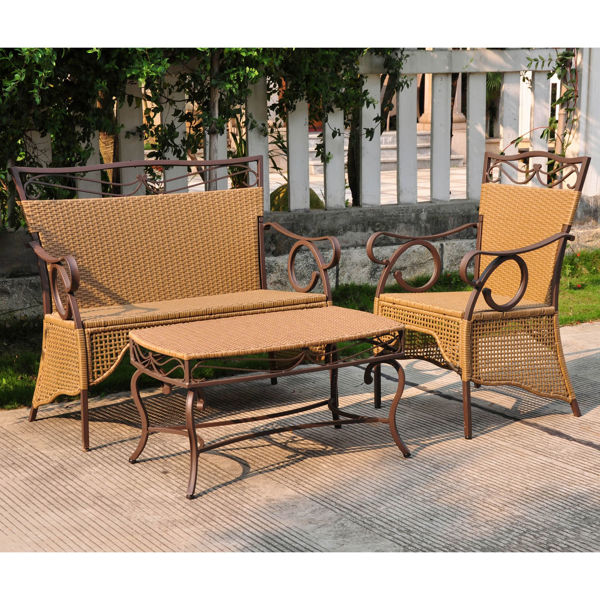 Picture of Set of 3 Valencia Resin Wicker/Steel Skirted Settee Group - Honey