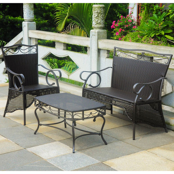 Picture of Set of 3 Valencia Resin Wicker/Steel Skirted Settee Group - Chocolate