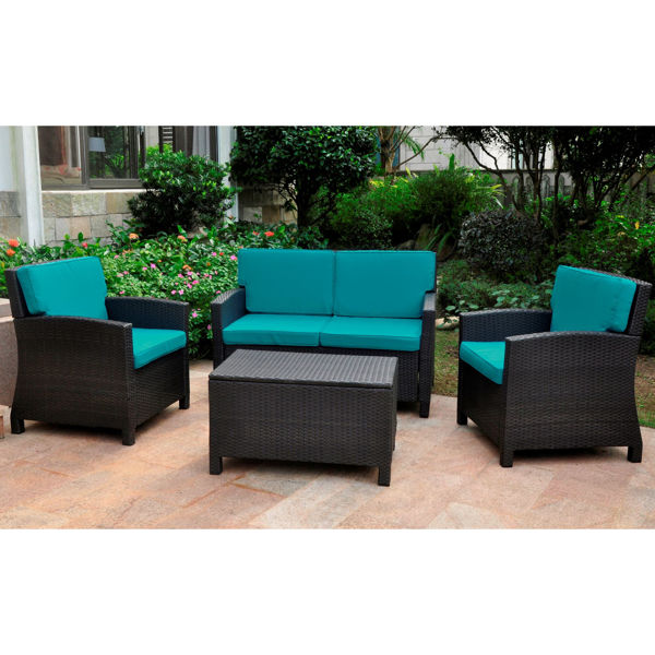 Picture of Set of 4 Lisbon Resin Wicker/Steel Settee Group with Cushions - Black Antique