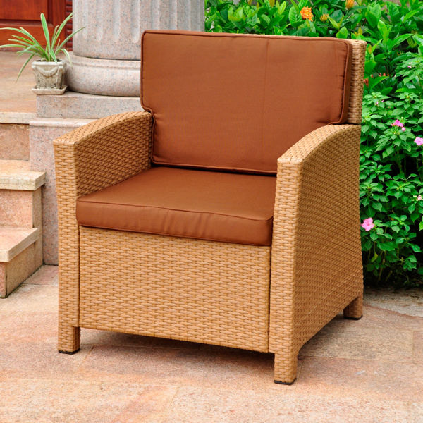 Picture of Lisbon Resin Wicker Contemporary Deep Seat Chair with Cushion - Honey