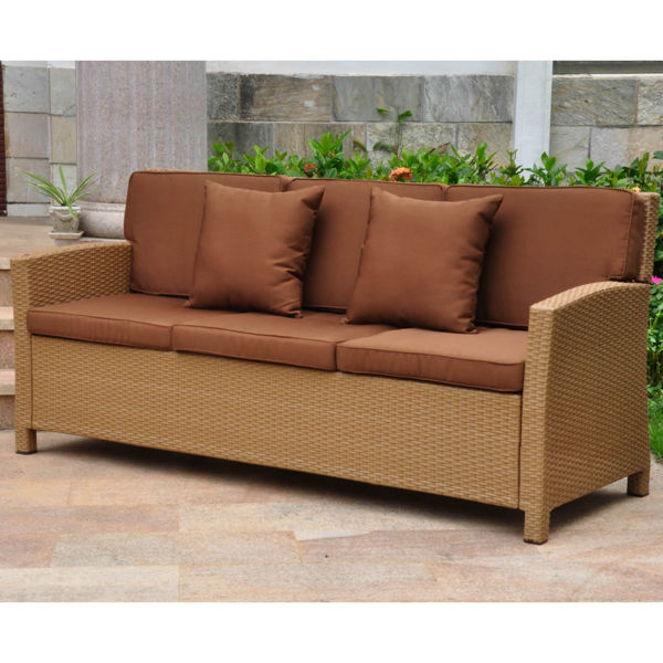 Picture of Valencia Resin Wicker Contemporary Deep Seat Sofa with Cushion - Honey