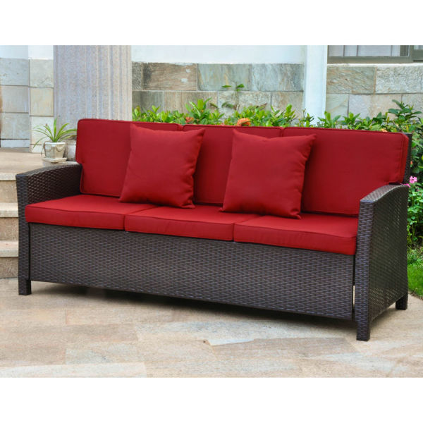Picture of Valencia Resin Wicker Contemporary Deep Seat Sofa with Cushion - Chocolate
