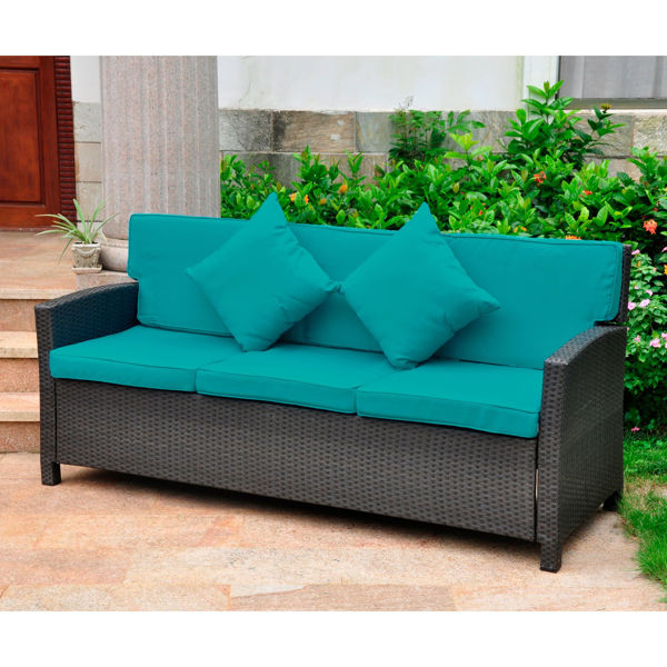 Picture of Valencia Resin Wicker Contemporary Deep Seat Sofa with Cushion - Black Antique