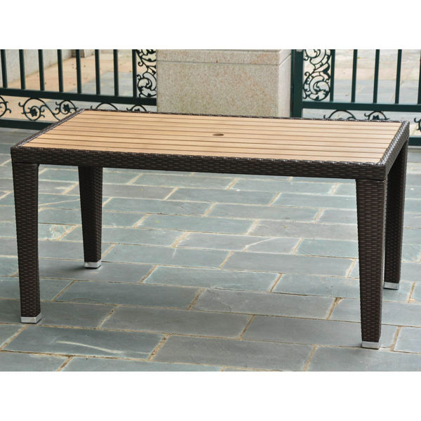 Picture of Barcelona Resin Wicker/Aluminum Rectangular Dining Table - Chocolate
