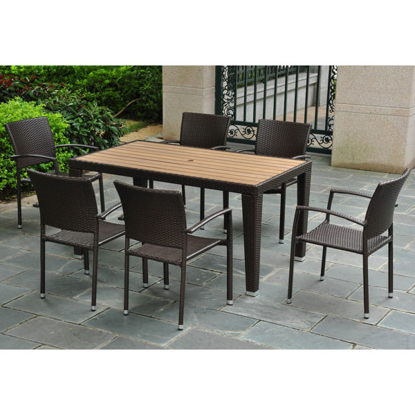 Picture of Set of 7 Barcelona Resin Wicker/Aluminum Dining Group - Chocolate