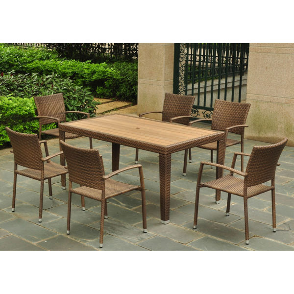 Picture of Set of 7 Barcelona Resin Wicker/Aluminum Dining Group - Light Brown