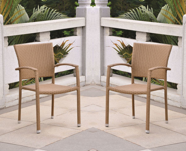 Picture of Barcelona Set of Two Resin Wicker Square Back Dining Chair - Honey