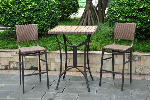 Picture of Barcelona Set of Three Resin Wicker/Aluminum Bar Bistro Set - Antique Brown