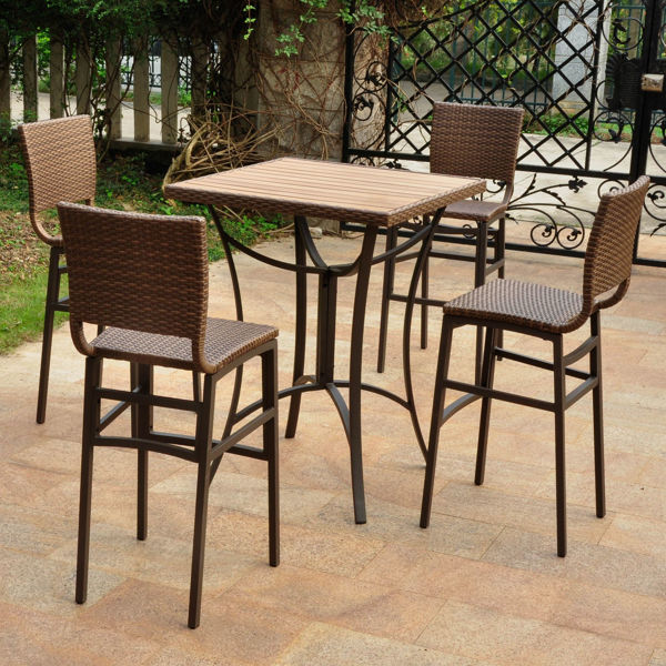 Picture of Barcelona Set of Five Resin Wicker/Aluminum Bar Bistro Set - Antique Brown