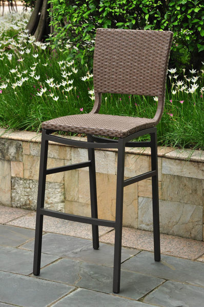 Picture of Barcelona Set of Two Resin Wicker/Aluminum Bar Stools - Antique Brown