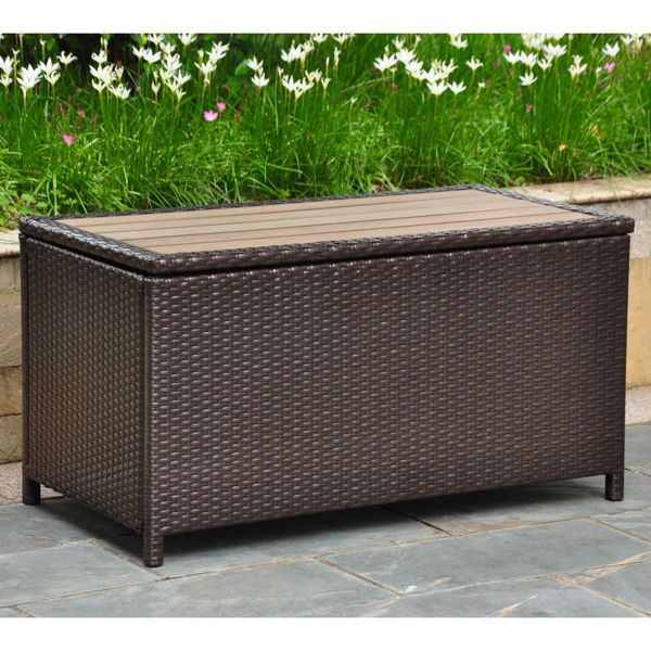 Picture of Barcelona Resin Wicker/ Aluminum Storage Trunk - Chocolate