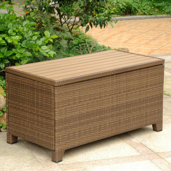Picture of Barcelona Resin Wicker/ Aluminum Storage Trunk - Antique Brown