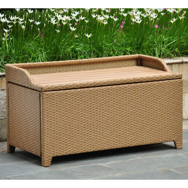 Picture of Barcelona Resin Wicker/ Aluminum Storage Bench with Edge Lip - Honey