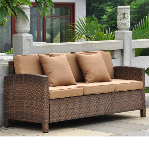 Picture of Barcelona Three Seat Sofa w/Cushions - Antique Brown