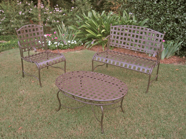 Picture of Set of 3 Santa Fe Iron Nailhead Settee Group - Rustic Brown