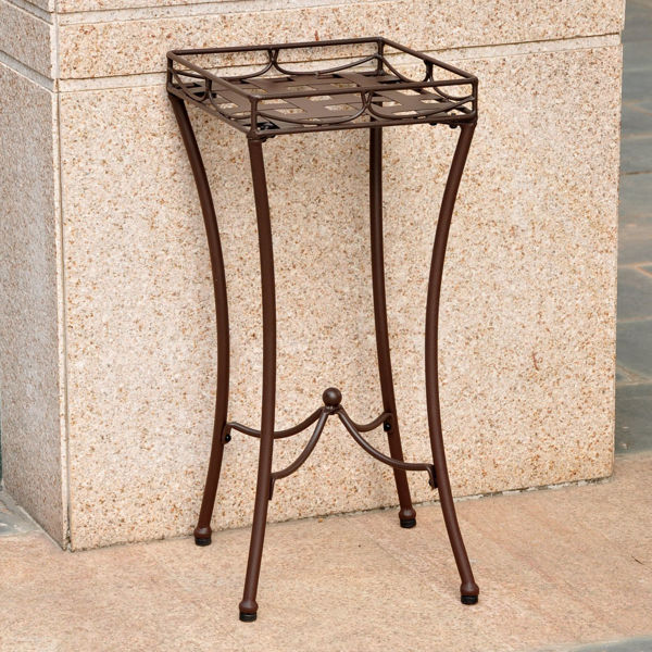 Picture of Santa Fe Iron Nailhead Square Plant Stand - Rustic Brown