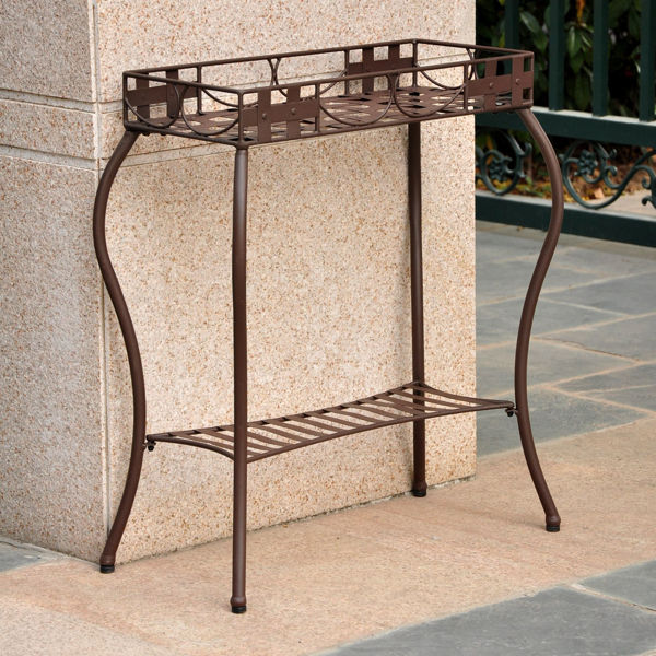 Picture of Santa Fe Iron Nailhead Rectangular Plant Stand - Rustic Brown