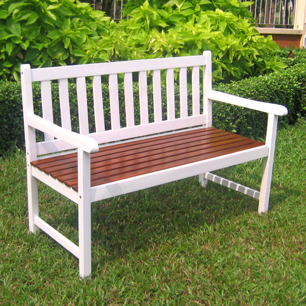 Picture of Outdoor 4 Foot Wood Bench - White/Oak