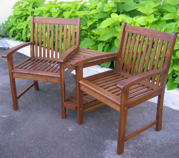 Picture of Outdoor Wood Corner Double Chair - Brown  