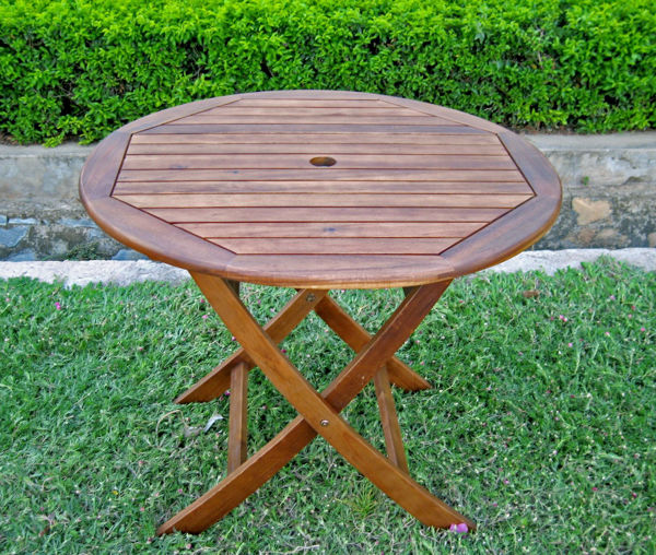 Picture of 38" Round Folding Table with Curved Legs - Brown  