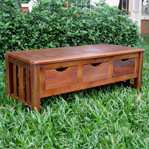 Picture of 3-Drawer Bench without Back - Brown