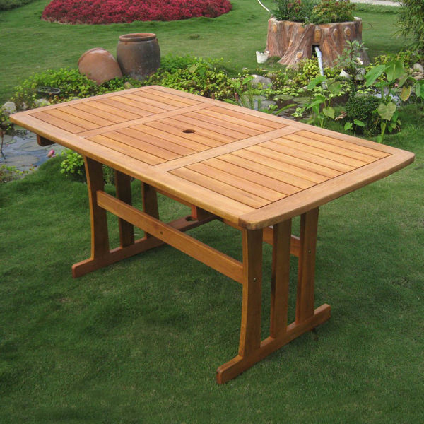 Picture of Royal Tahiti Outdoor Wood Rectangular Dining Table - Brown Stain